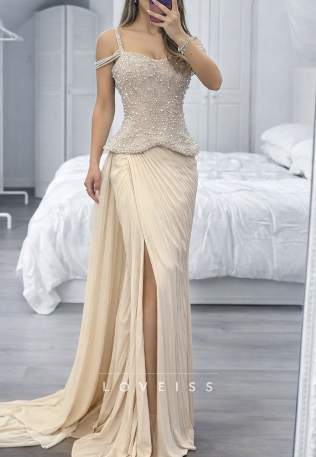Sweetheart Corset Beaded  Pleated A-Line Prom Dress