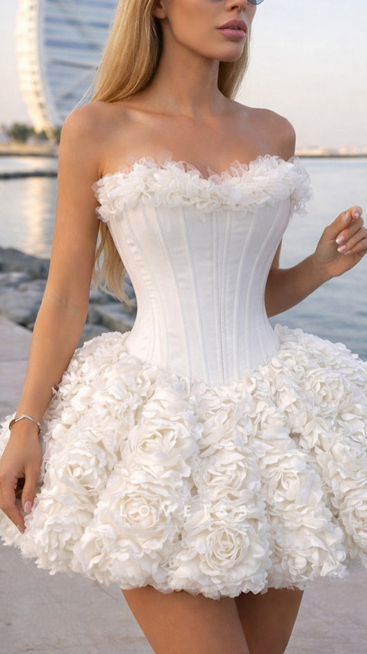 Sweetheart Corset Floral Embellished Short Wedding Dress