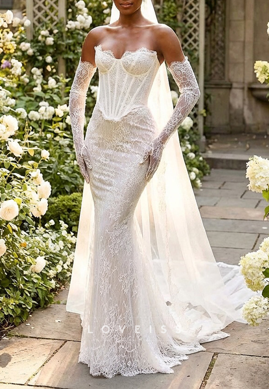 Sweetheart Corset Lace Appliques Mermaid Wedding Dress