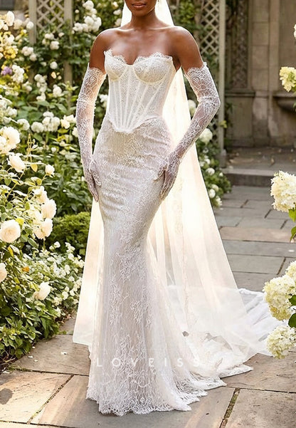 Sweetheart Corset Lace Appliques Mermaid Wedding Dress