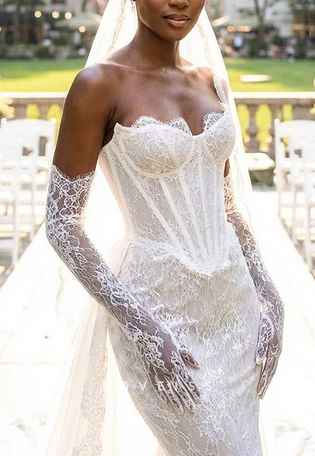 Sweetheart Corset Lace Appliques Mermaid Wedding Dress