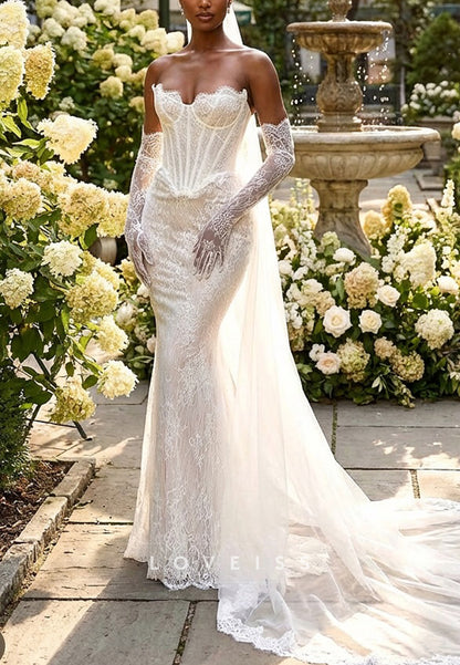 Sweetheart Corset Lace Appliques Mermaid Wedding Dress