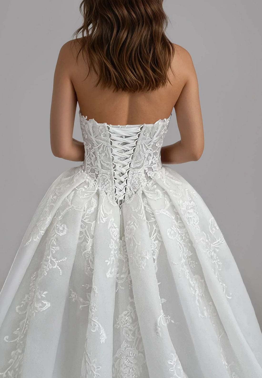 Sweetheart Corset Lace Appliques Pleated A-Line Wedding Dress