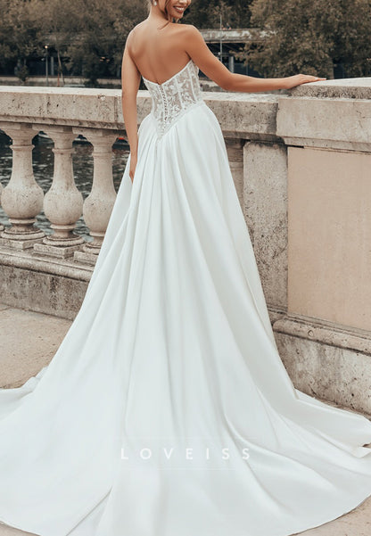 Sweetheart Detachable Train Appliques Mermaid Wedding Dress