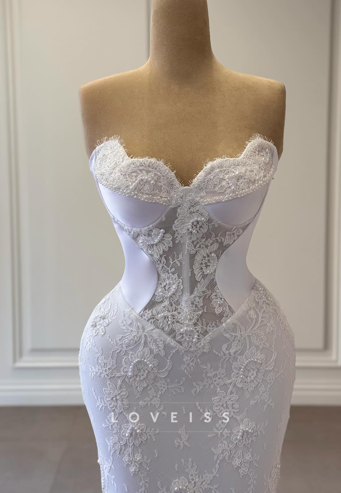 Sweetheart Detachable Train Appliques Mermaid Wedding Dress