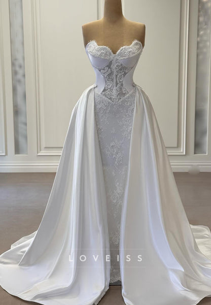 Sweetheart Detachable Train Appliques Mermaid Wedding Dress