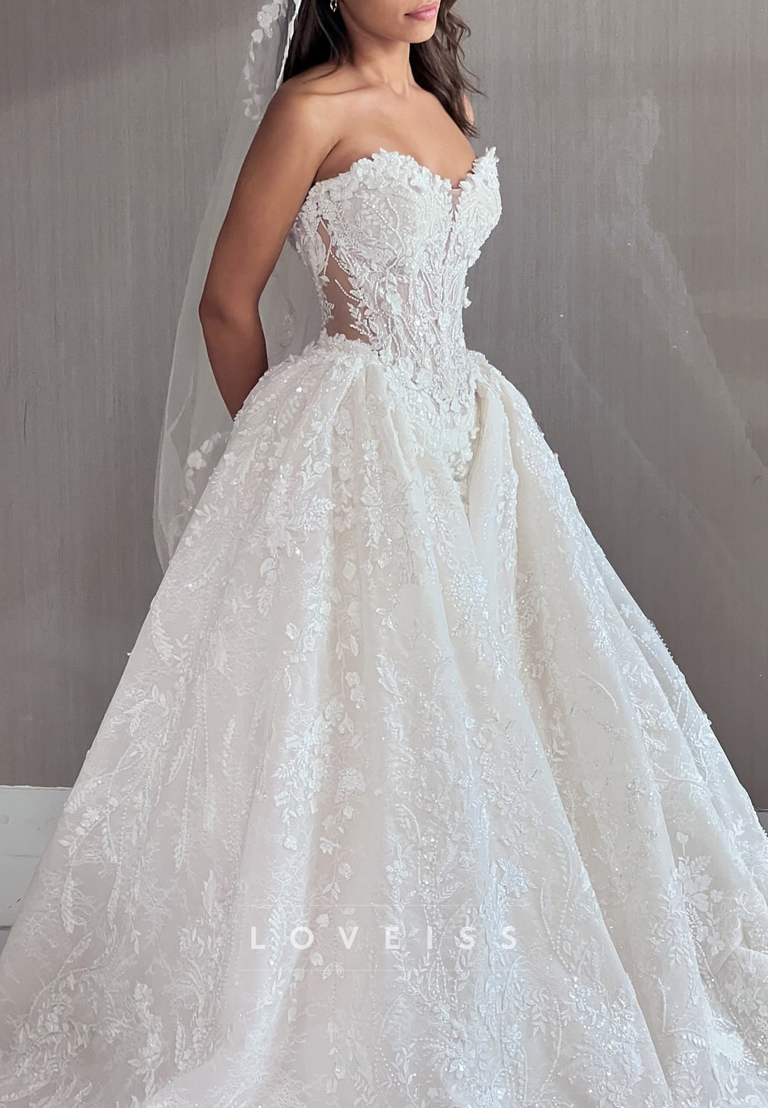 Sweetheart Detachable Train Floral Appliques Mermaid Wedding Dress