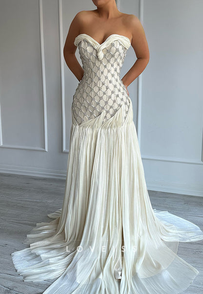 Sweetheart Evening Dress Beaded Sleeveless A-Line Prom Dress