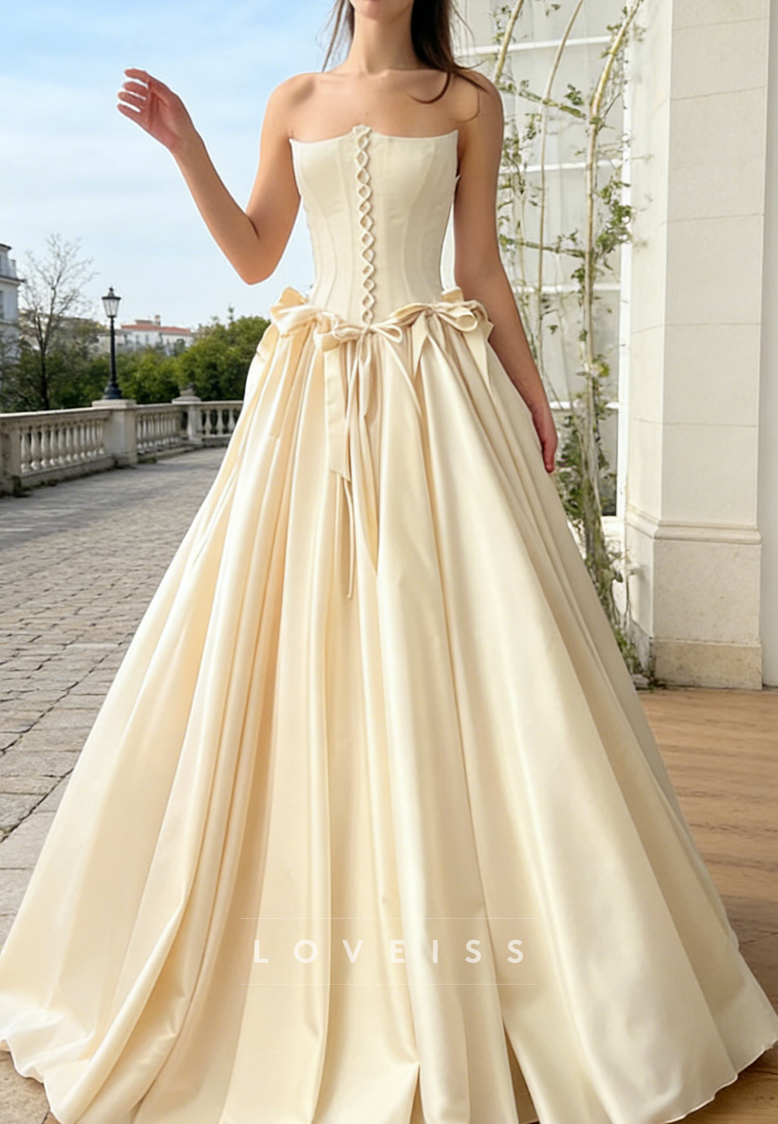 Sweetheart Evening Dress Sleeveless Bows A-Line Prom Dress