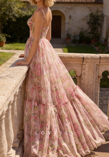 Sweetheart Floraal Printed A-Line Tulle Prom Dress