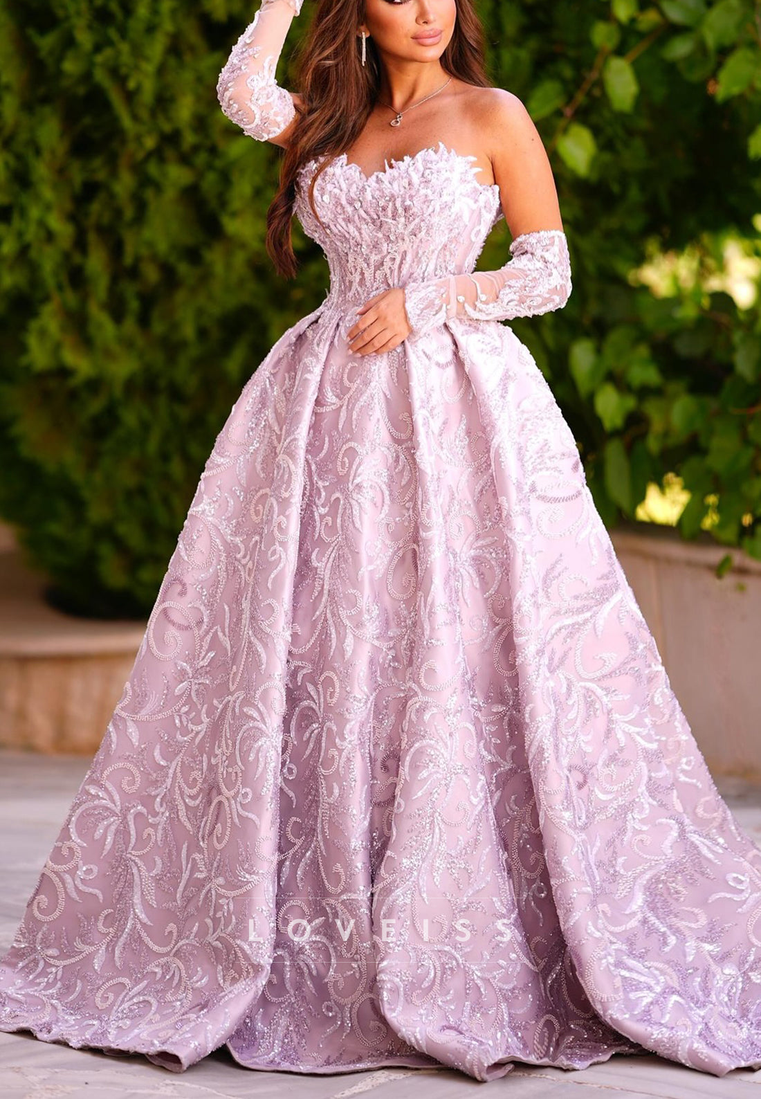 Sweetheart Floral Appliques A-Line Lilac Evening Dress