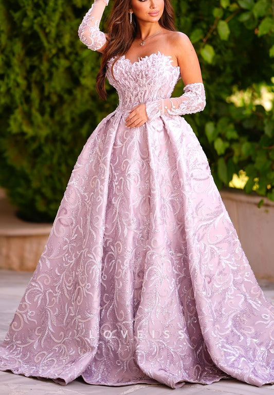 Sweetheart Floral Appliques A-Line Lilac Evening Dress