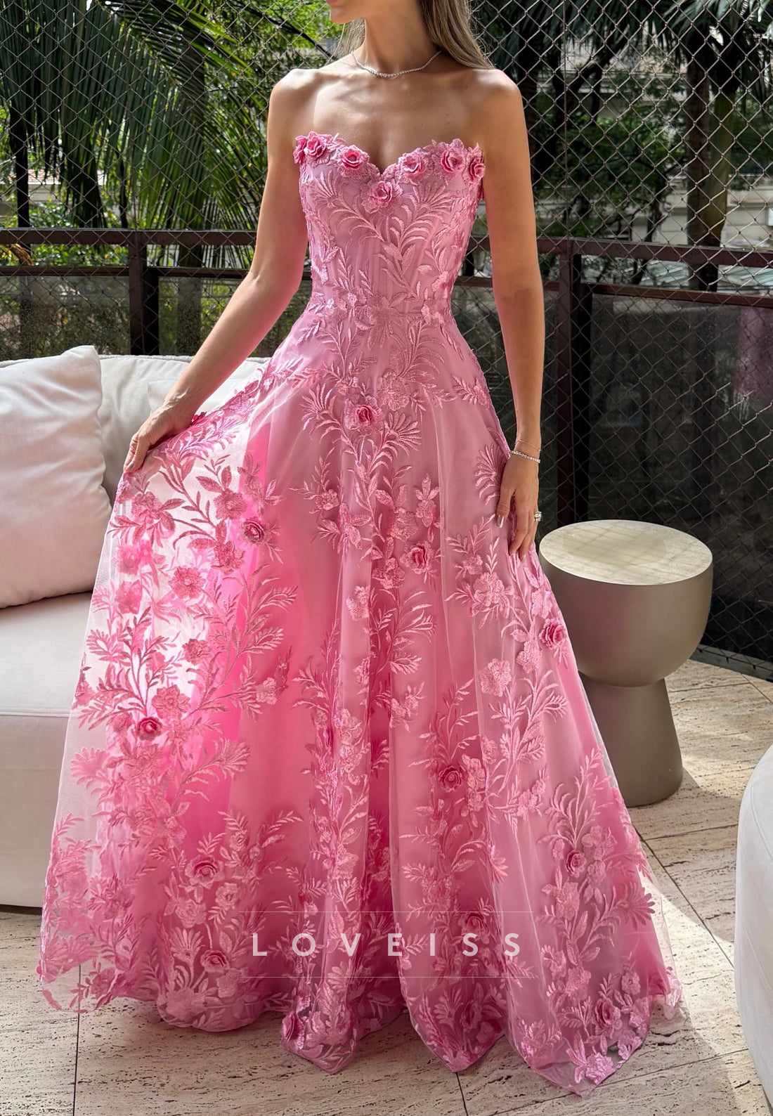embroidery long prom dress Andrea and Leo -A1383 Floral A-line Ball Gown 6 / PEACH