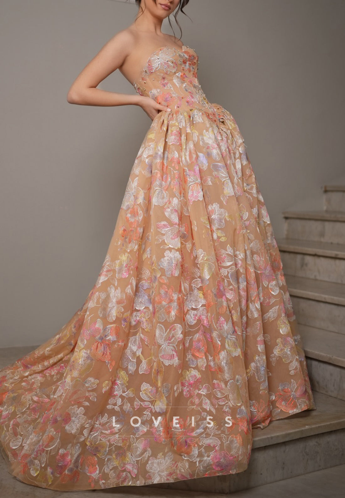 Sweetheart Floral Appliques A-Line Prom Dress