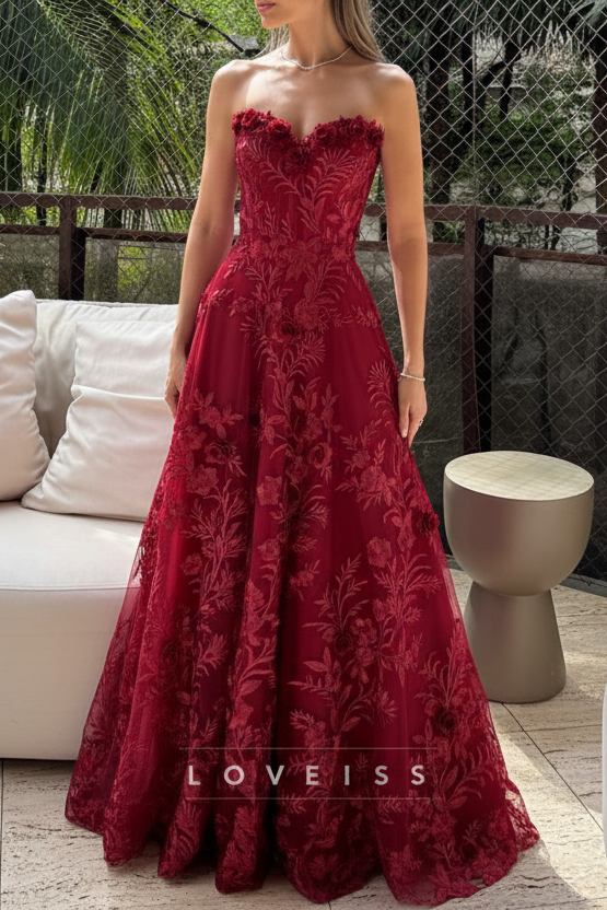 Sweetheart Floral Appliques A-Line Prom Dress