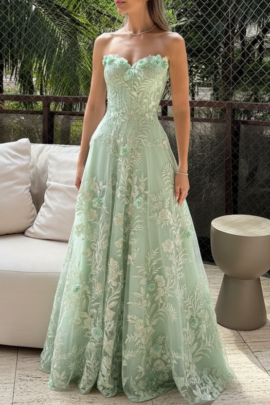 Sweetheart Floral Appliques A-Line Prom Dress