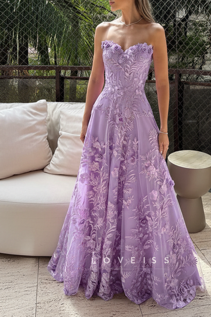 Sweetheart Floral Appliques A-Line Prom Dress