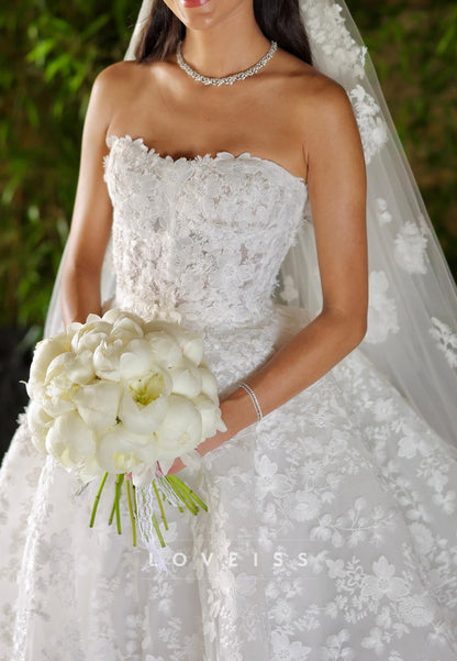 Sweetheart Floral Appliques Sleeveless A-Line Wedding Dress