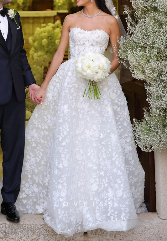 Sweetheart Floral Appliques Sleeveless A-Line Wedding Dress