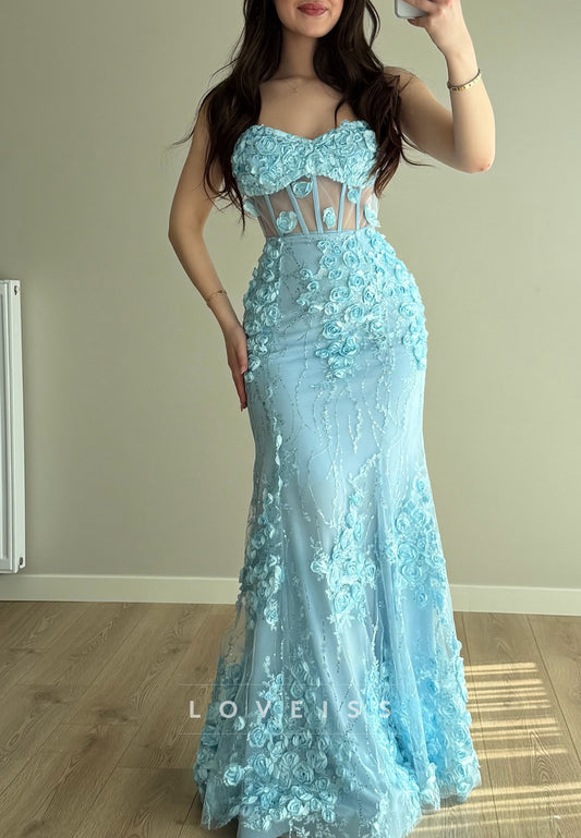 Sweetheart Floral Appliques Sleeveless Mermaid Prom Dress