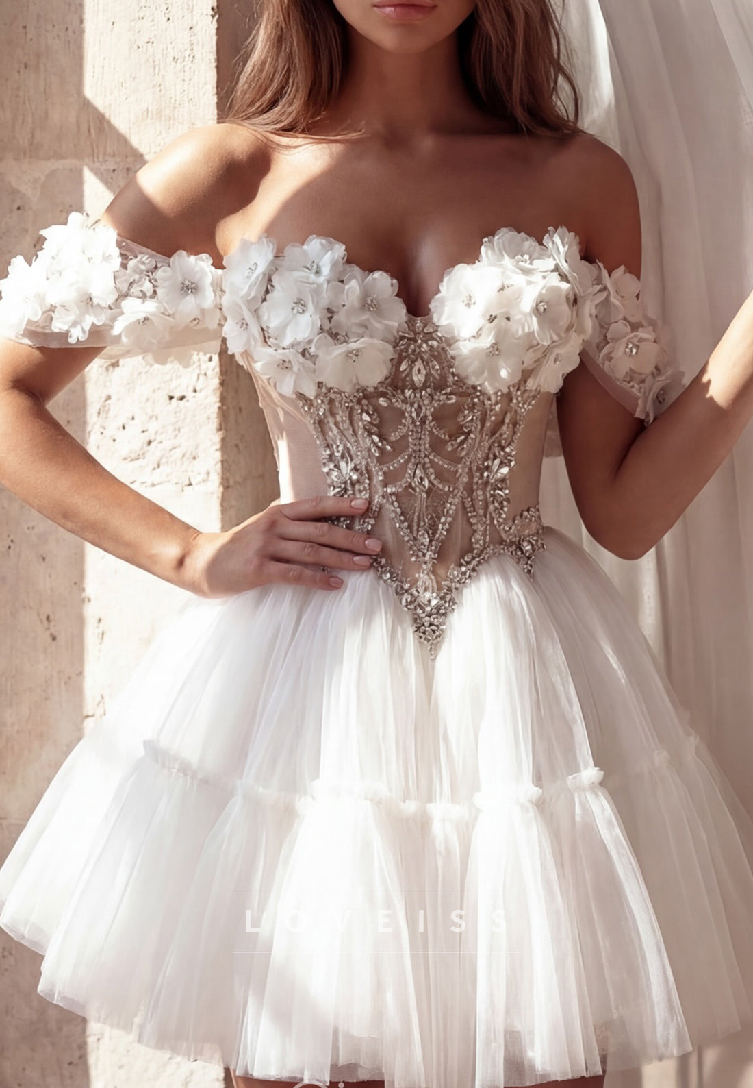 Sweetheart Floral Embellished A-Line Beaded Short Wedding Dress