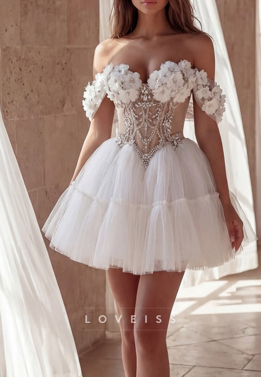 Sweetheart Floral Embellished A-Line Beaded Short Wedding Dress
