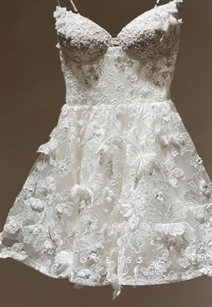 Sweetheart Floral Embellished A-Line Short Wedding Dress