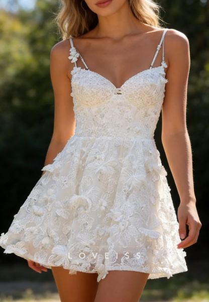 Sweetheart Floral Embellished A-Line Short Wedding Dress