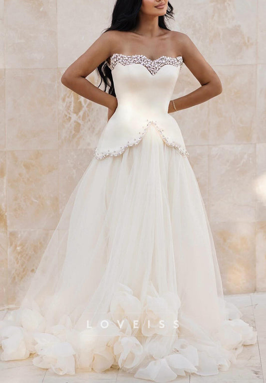 Sweetheart Floral Embellished Beaded A-Line Wedding Dress