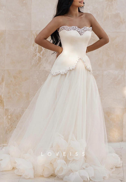 Sweetheart Floral Embellished Beaded A-Line Wedding Dress