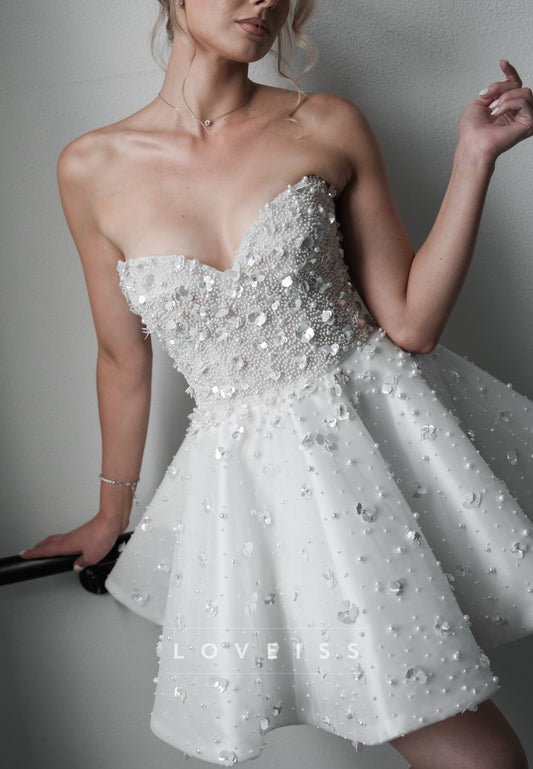 Sweetheart Floral Embellished Beaded Short Wedding Dress