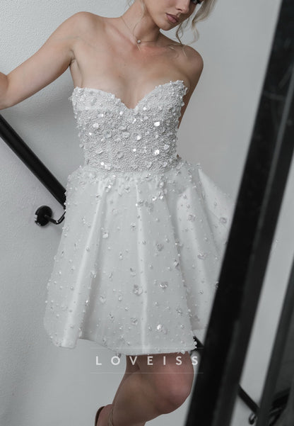 Sweetheart Floral Embellished Beaded Short Wedding Dress