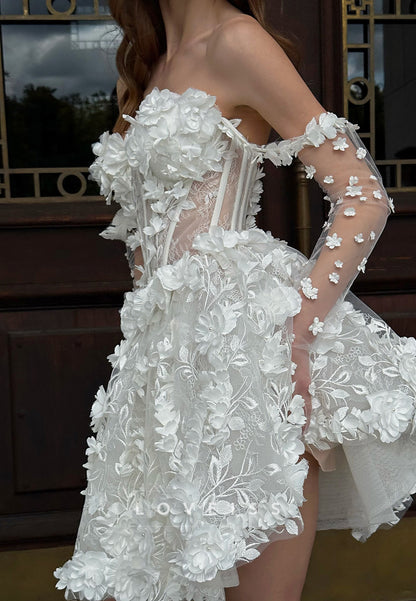 Sweetheart Floral Embellished Short Wedding Dress