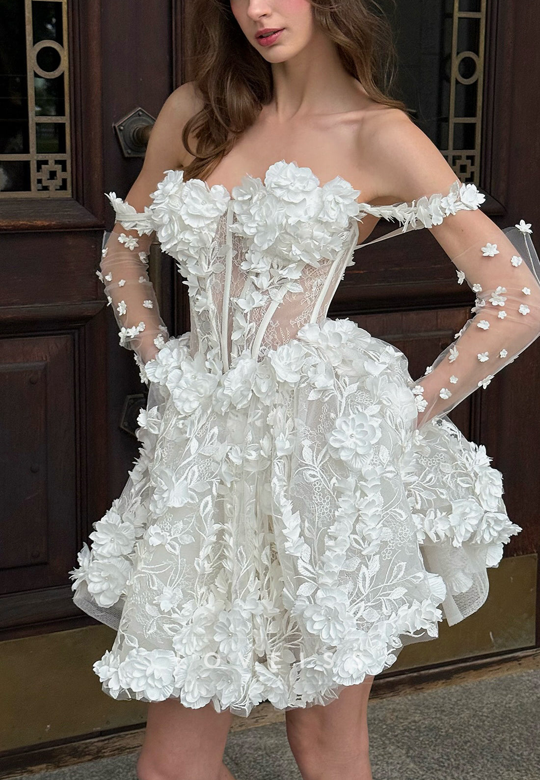 Sweetheart Floral Embellished Short Wedding Dress