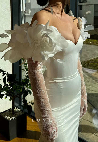 Sweetheart Floral Long Sleeves Sleek Mermaid Wedding Dress