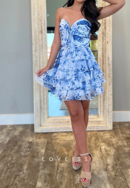 Sweetheart Floral Printed A-Line Short Homecoming Dress