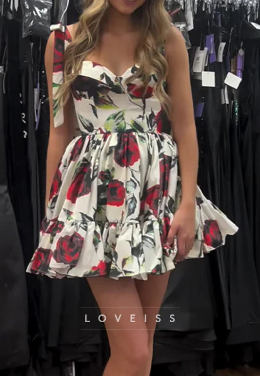 Sweetheart Floral Printed A-Line Short Party Homecoming Dress
