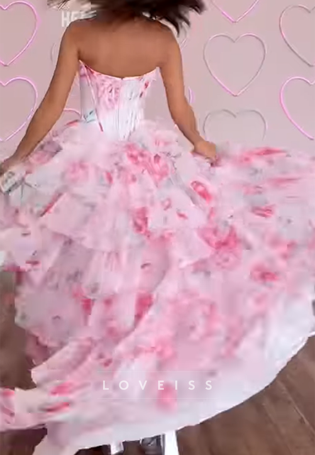 Sweetheart Floral Printed Chiffon A-Line Prom Dress