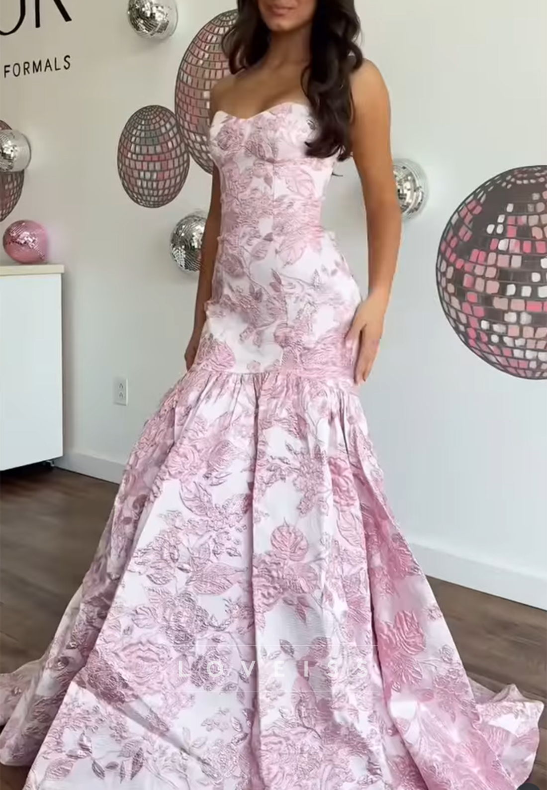 Sweetheart Floral Printed Sleeveless Mermaid Prom Dress