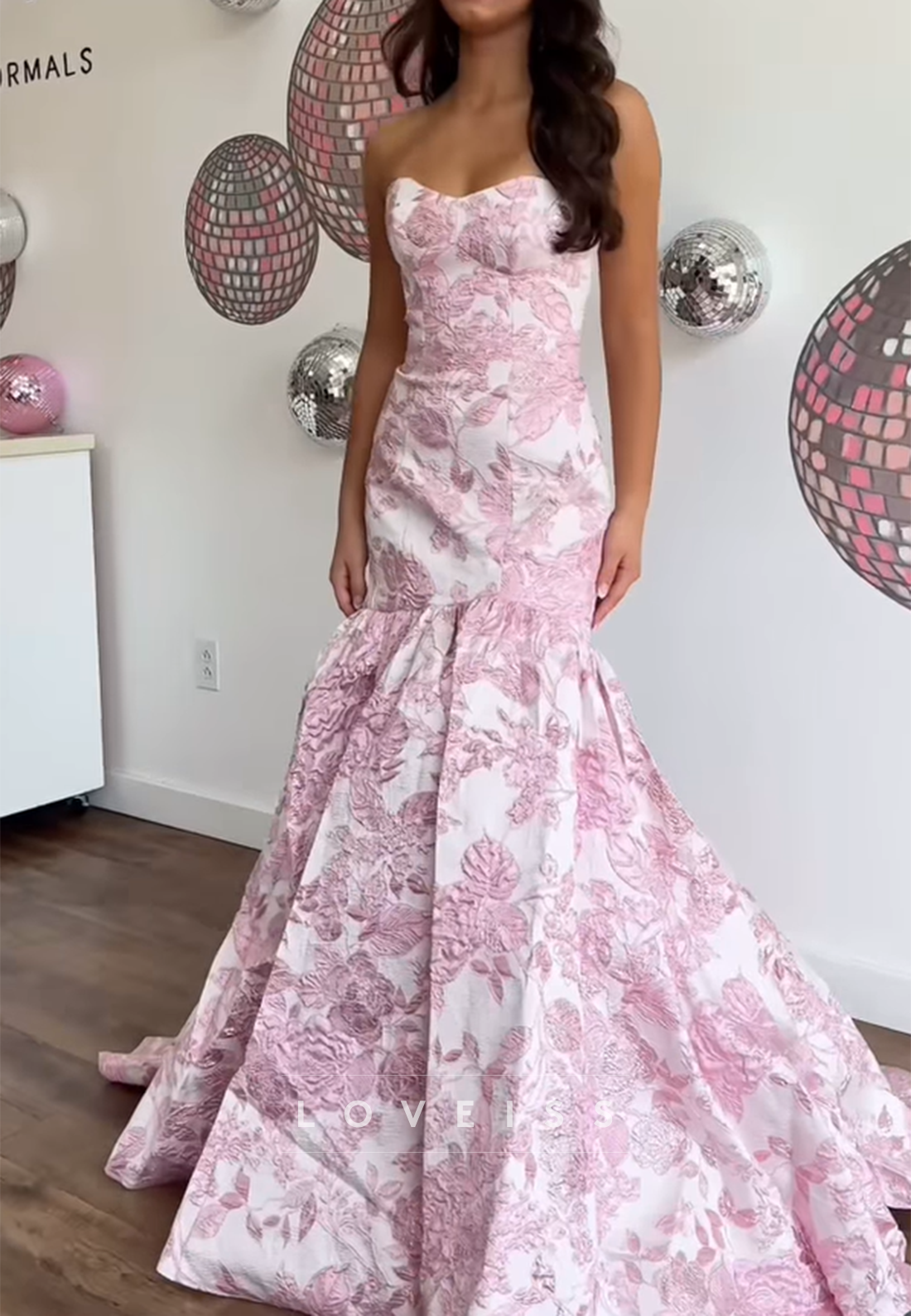 Sweetheart Floral Printed Sleeveless Mermaid Prom Dress