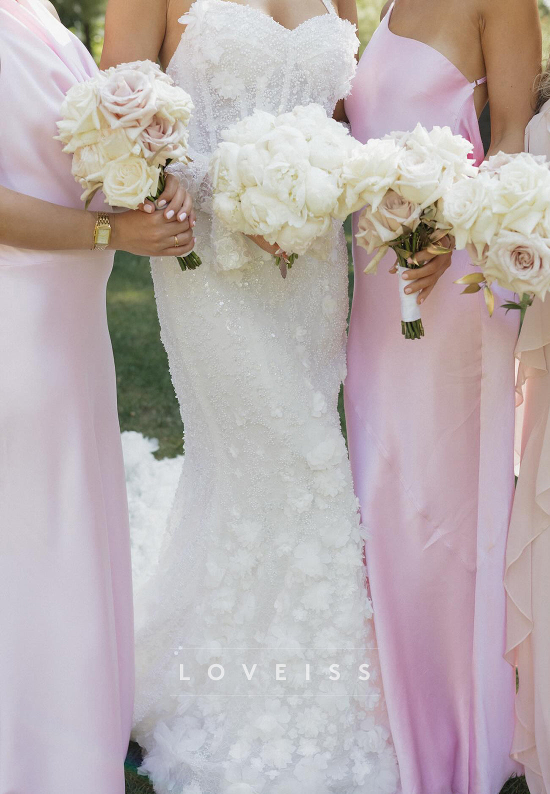 Sweetheart Halter Floral Embellished Beaded Mermaid Wedding Dress