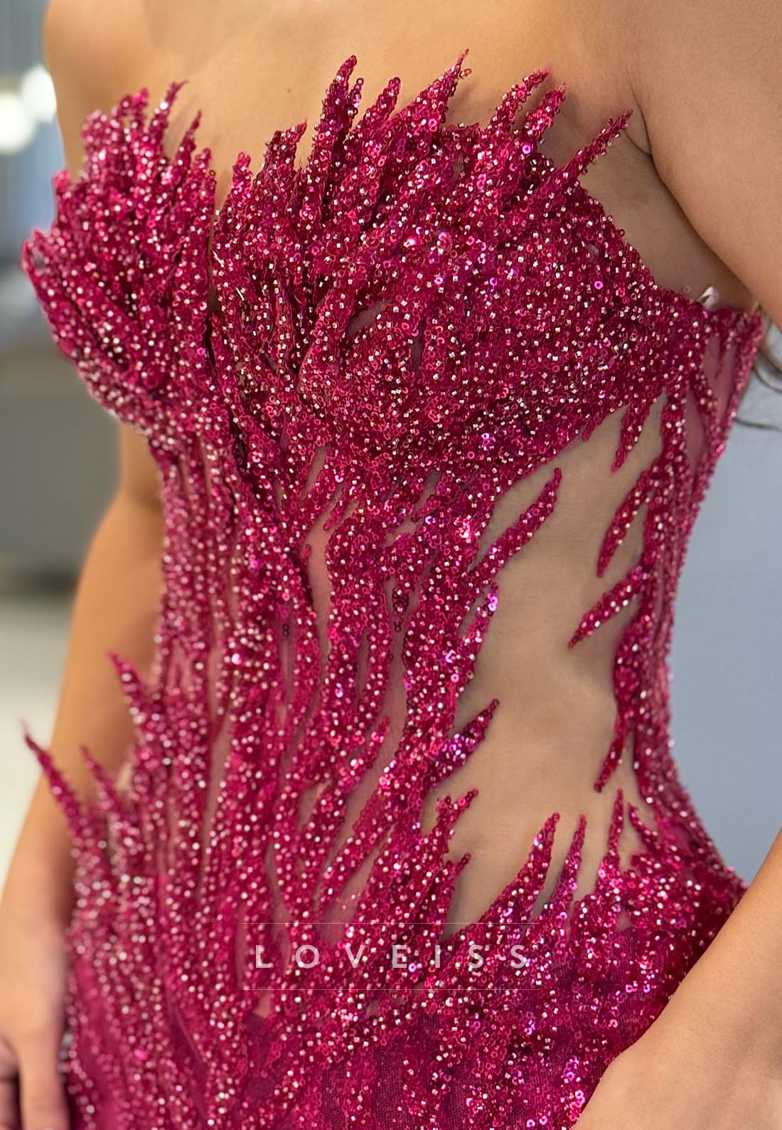 Sweetheart Illusion Beaded Sparkly Sheath Prom Dress