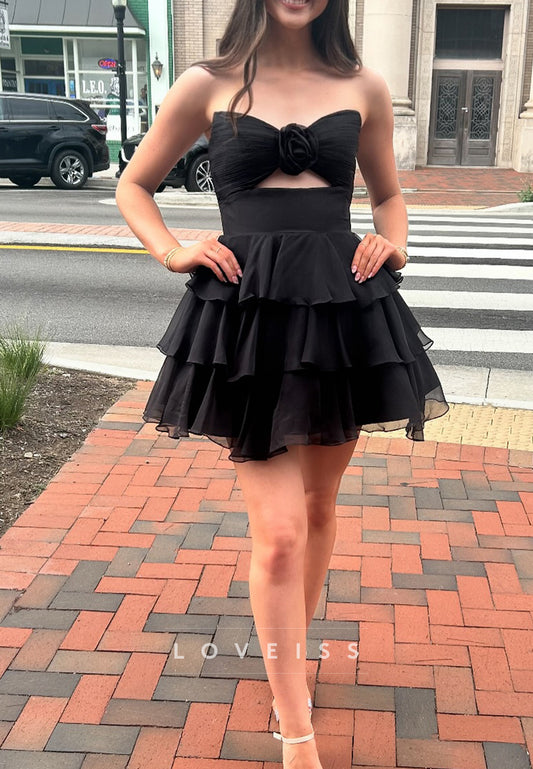 Sweetheart Illusion Chiffon Tiered A-Line Party Homecoming Dress