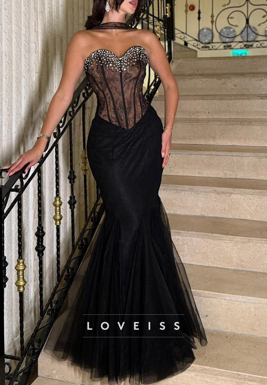 Sweetheart Lace Appliques Beaded Mermaid Evening Dress