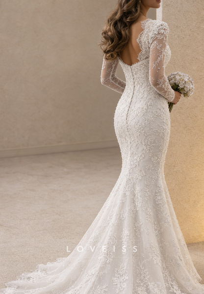 Sweetheart Lace Appliques Long Sleeves Mermaid Wedding Dress