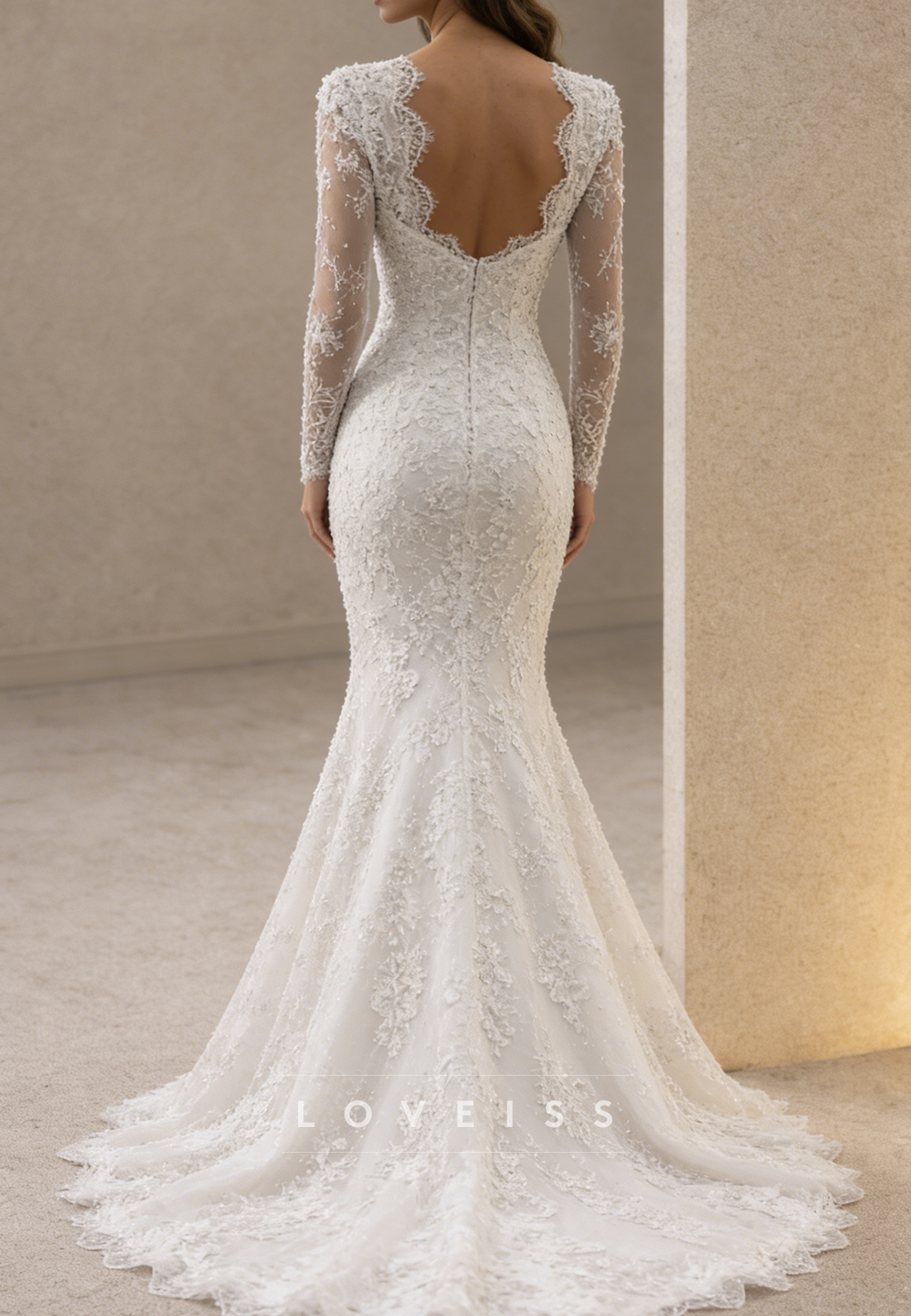 Sweetheart Lace Appliques Long Sleeves Mermaid Wedding Dress