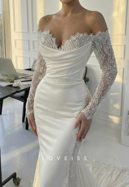 Sweetheart Lace Appliques Mermaid Long Sleeves Wedding Dress