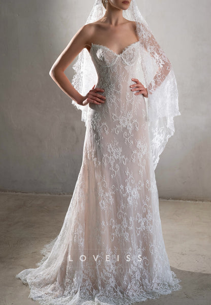 Sweetheart Lace Appliques Mermaid Sleeveless Wedding Dress