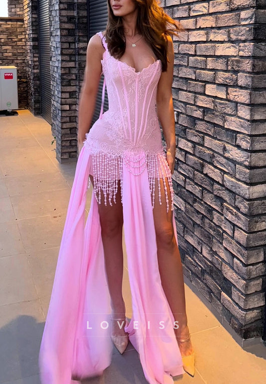 Sweetheart Lace Appliques Pearl Sheath Party Homecoming Dress