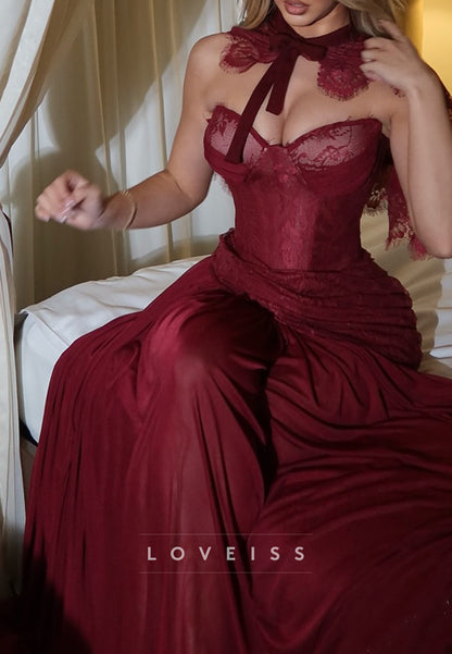 Sweetheart Lace Appliques Pleaated A-Line Prom Dress